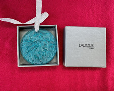 Vintage Lalique Crystal Christmas Aqua Blue Mistletoe Ornament Noel 1989 w/ Box