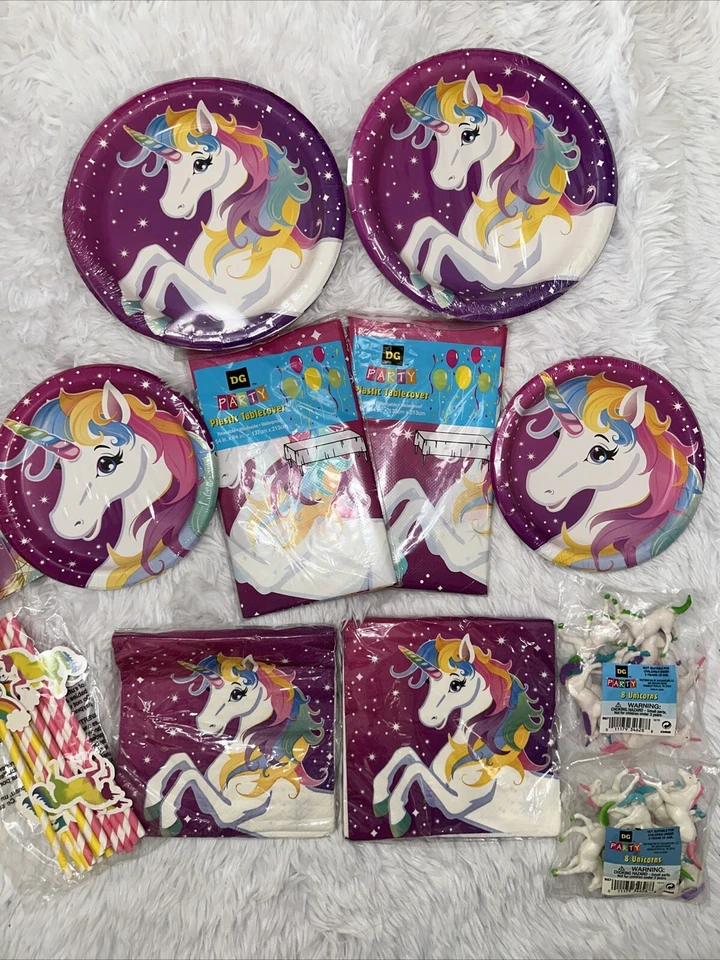 NUEVO DG Fiesta Unicornio Rosa Platos de Postre Manteles Manteles Servilletas Favor Foto 4 de 4