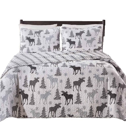 Odette Floral Printed Quilt Coverlet Set - Beige Or Gray, All Sizes, Microfiber, Machine Washable 10 thumbnail image