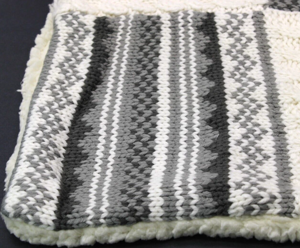 Pottery Barn Patchwork Sweater Pillow Cover Cream Gray Zip Closure 18 x 18 In - Image 2 of 4