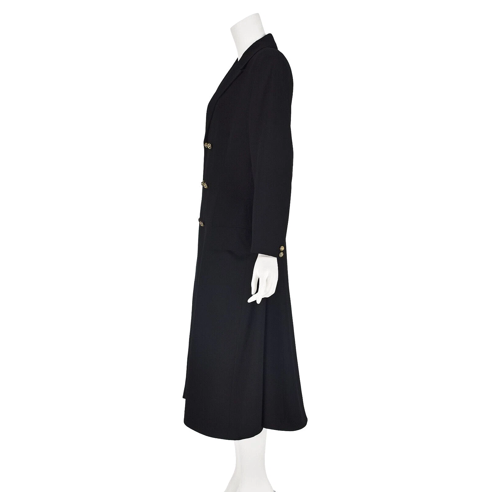 GIANNI VERSACE Cappotto Principessa Gabardine Lana Nero Vintage TAGLIA 8