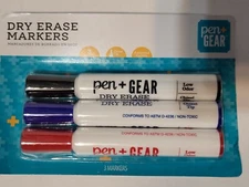 Pen & Gear 3 Dry Erase Markers- Black, Blue, and Red low odor, chisel tip