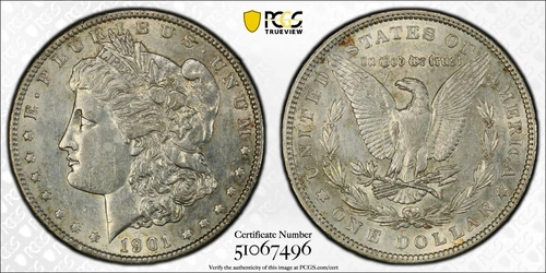 1901 $1 Silver Morgan Dollar PCGS AU53 #7496