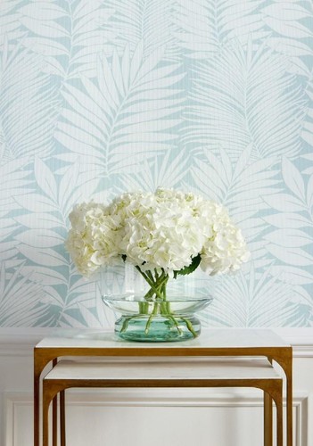 Wallpaper Thibaut Siesta Key White Palm on Spa Blue Paperweave 60 sq ft Bolt - Picture 2 of 4