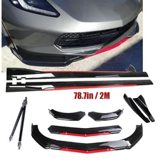 For Corvette C7 Z06 Front Bumper Lip Splitter Spoiler Glossy Black Side Skirt