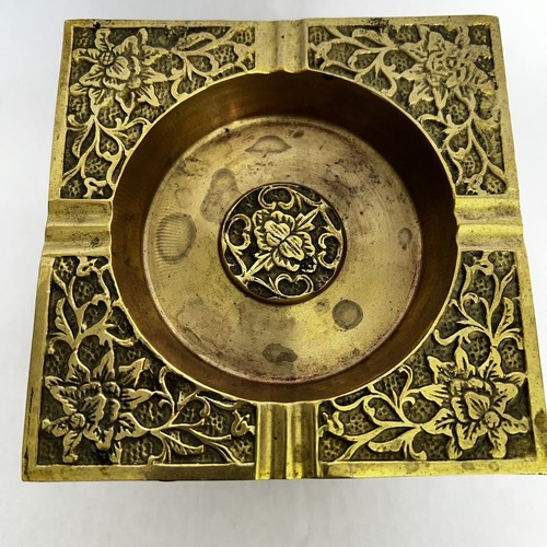 Antique 3 pc Brass Incense Burner Ashtray CandleHolder Tibetan Lion Details I704 - Picture 4 of 9