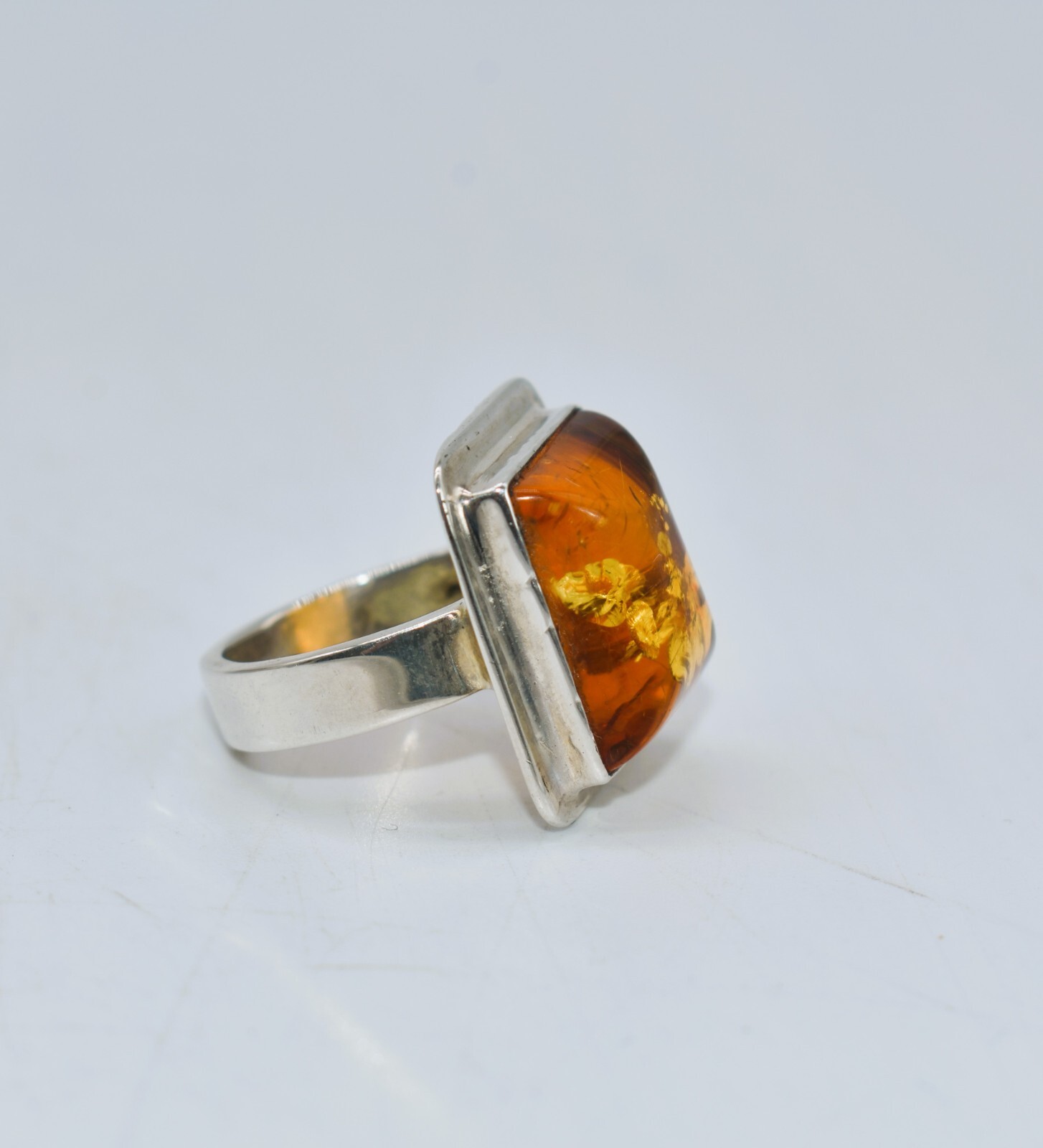 Cognac Amber Sterling Silver Rectangular Ring Siz… - image 5