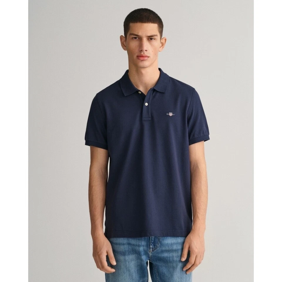 Gant Camisa Polo Piqué Para Hombre Shield Regular Fit Azul 2210 433 Evening Blue - Imagen 2 de 4