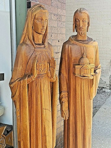 Art Deco MCM Wood carved life size German Church Statues of Mary & Joseph - 第 5/12 張圖片