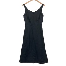 J.Crew A Line Linen Dress Womens Size 6 Black Solid Sleeveless V Neck Back Zip