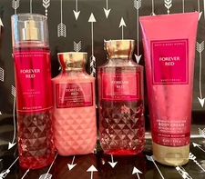 Bath & Body Works FOREVER RED Mist Body Cream Lotion Shower Gel Set of 4 NEW