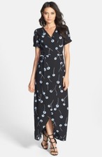 Nordstrom Tildon Black Wrap Midi Dress Size XS