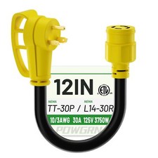 30 Amp to 30 Amp RV Generator Adapter Cord 1FT12 Inch NEMA TT-30 Male Plug to...