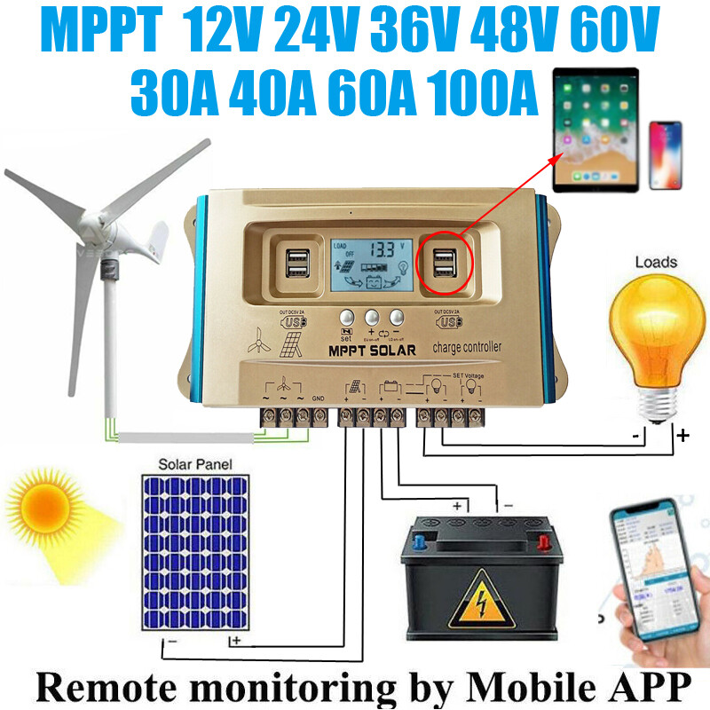 30A 40A 60A 100A Wind Solar Hybrid Charge Controller MPPT 12V 24V 36V 48V 60V 30A 40A 60A 100A Wind Solar Hybrid Charge Controller MPPT 12V 24V 36V 48V 60V