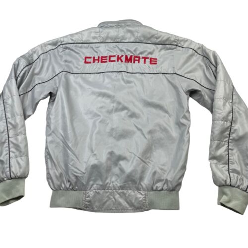 VTG Swingster Men's 100% Nylon Full Zip Checkmate Racing Jacket Silver • XS - Picture 3 of 13