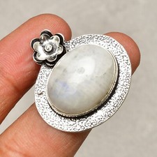 Rainbow Moonstone Gemstone Handmade 925 Sterling Silver Jewelry Ring Size 9"