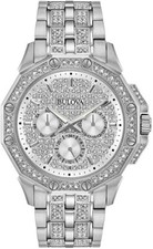 Bulova 96C134 Swarovski Crystal Silver Tone Day Date Men's Watch NEW 625