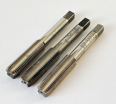 (3) 7/16-20 NF GH3 HSS Hand Bottoming Tap 4 Flute USA RH PTD SOSSNER WELLS TOOL
