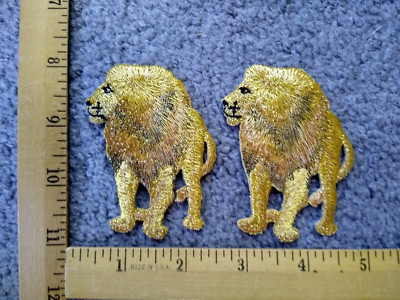 LOT OF 2 RARE GOLD LIONS IRON ON PATCHES   FREE SHIPPING