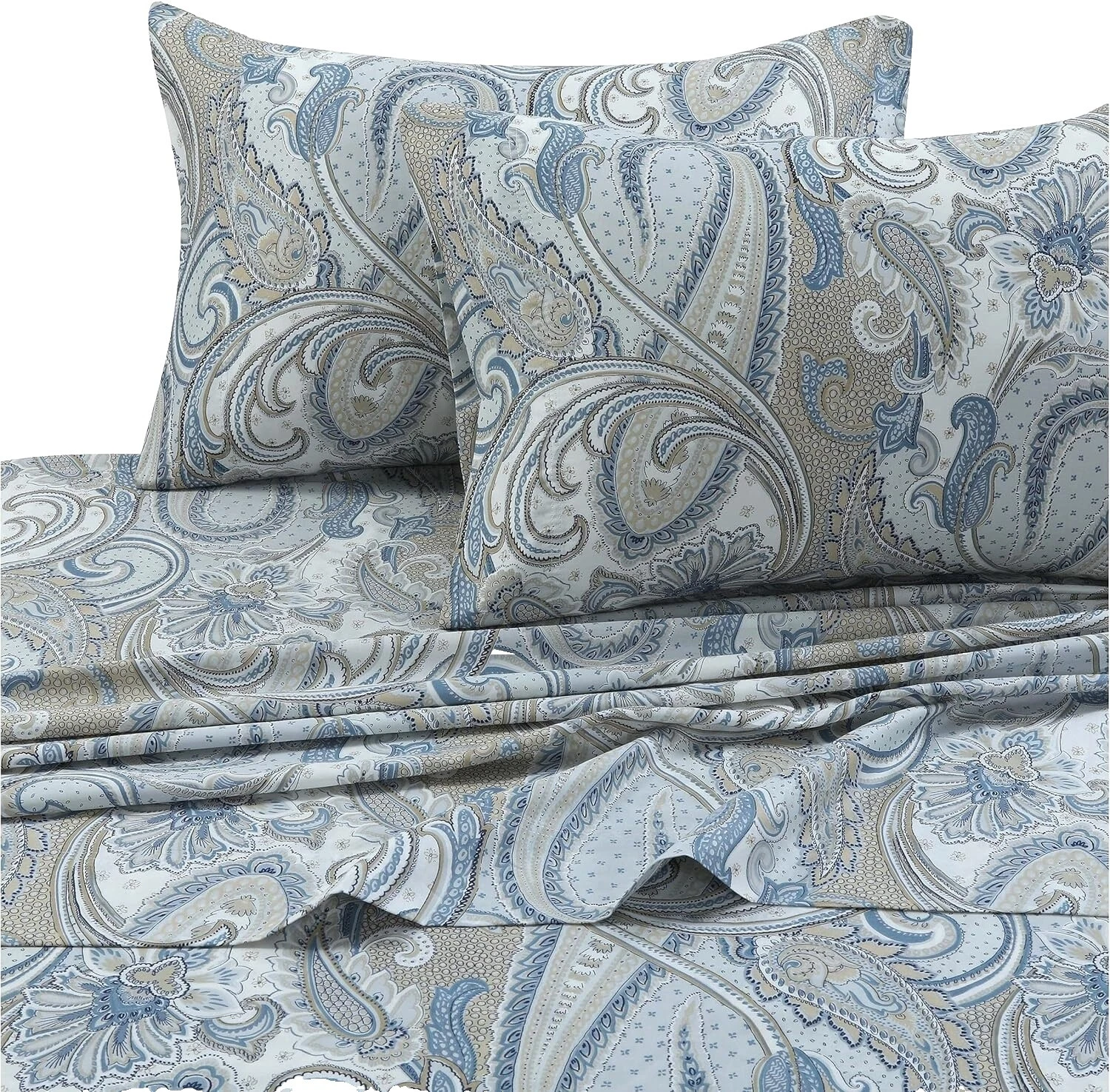 Cotton Sateen Paisley Queen Bed Sheets