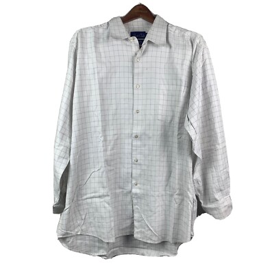hunt club dress shirts Hunt Club Mens 17.5 34/35 L/S Herringbone Button Front Dress Shirt White  Check