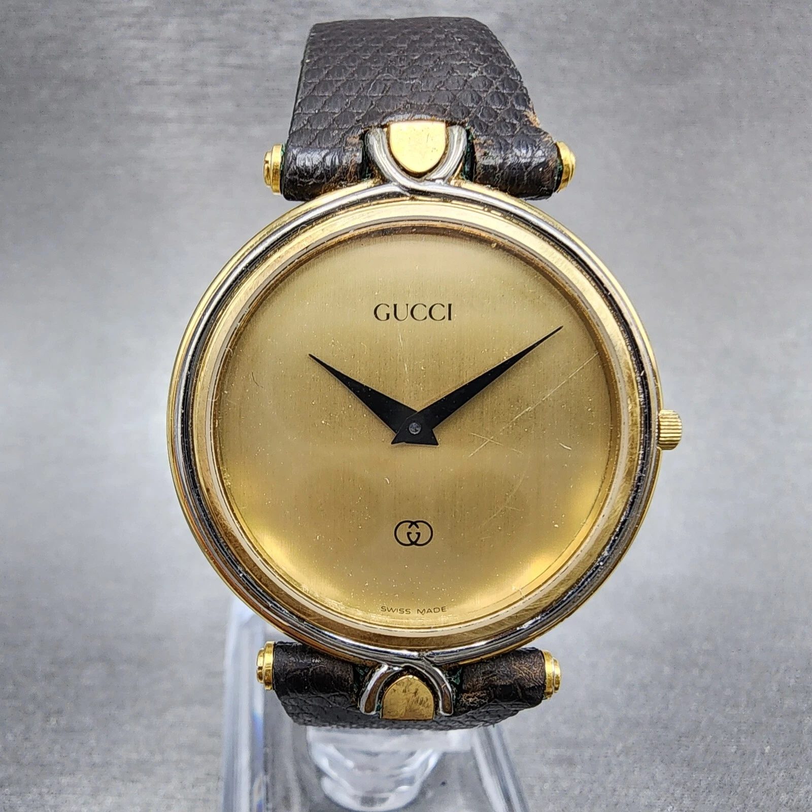 Montre Gucci 4500m Homme 32mm Cadran Champagne Plaqué Or Ronde Pile Neuve