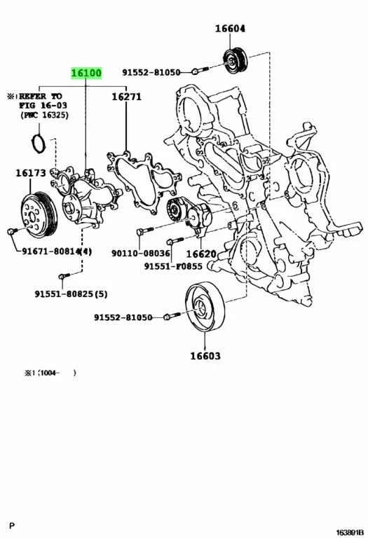 Conjunto de bomba de agua de motor original Toyota Lexus IS F GS F RC F LS460 16100-39506 genuino Foto 2 de 4