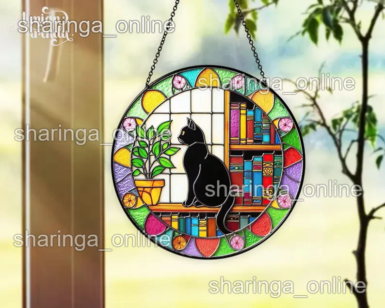 Cat Stained Glass Suncatcher, Suncatcher Lovers Hanging Gift