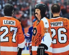 PHILADELPHIA FLYERS LEGENDS REGGIE LEACH OREST KINDRACHUK BRIAN PROPP SIGNED PIC