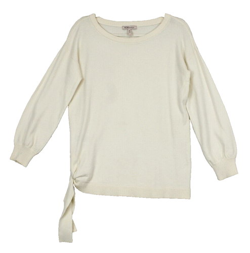 BCBG Eneration Side Tie Sweater Women S Scoop Neck Long Sleeve Beige Minimalist - Picture 2 of 12