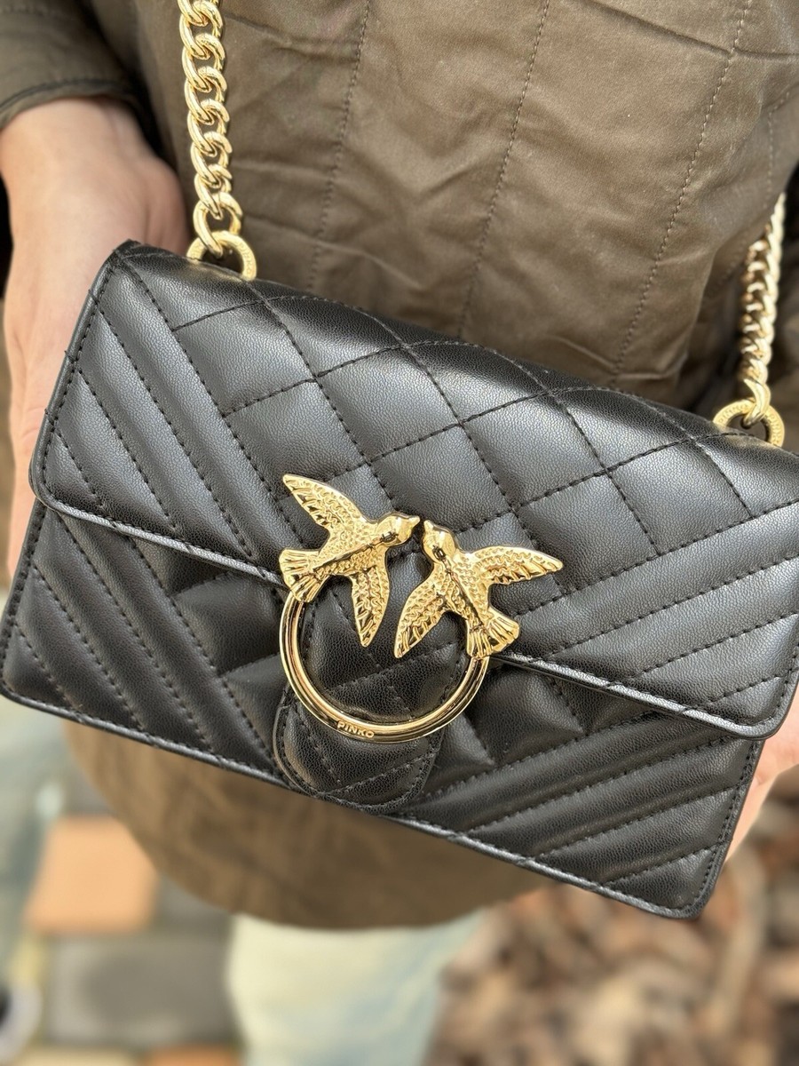 NEW PINKO Love bag mini black leather crossbody gold