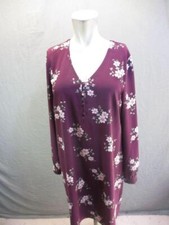 LOFT Size 8 Womens Burgundy Long Sleeve Casual Stretch Loose Shift Dress 7W109