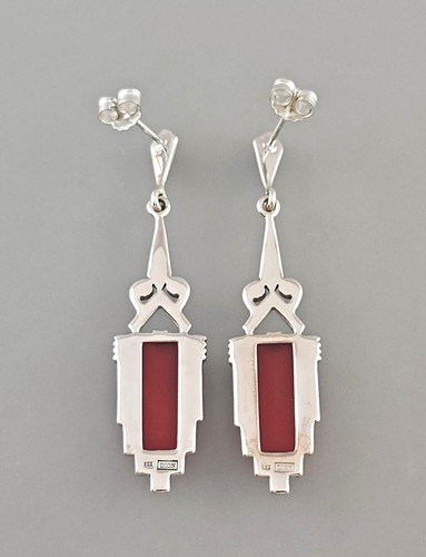 9923684-d 925er Silber Ohrringe Karneol Markasiten Art deco 1,5x5,5cm - Picture 2 of 2