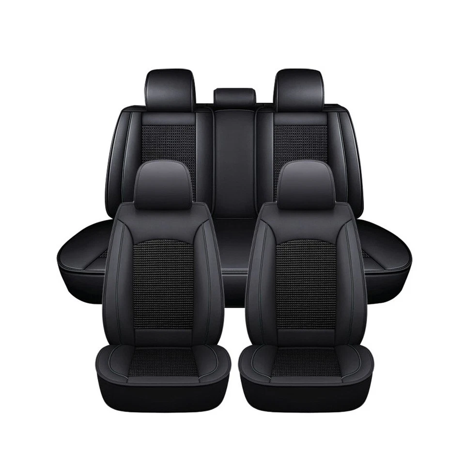 Leather Front Rear Car Seat Covers Protectors 5-Seats Full Set Universal DP Foto 2 de 4