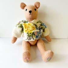 VINTAGE Handmade Teddy Bear Embroidered Floral Paws Poseable