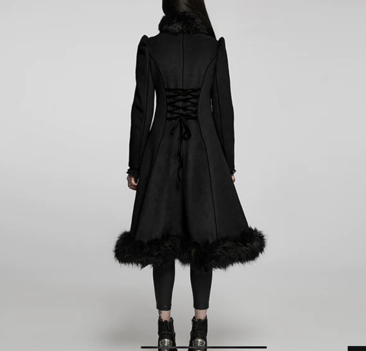 Punk Rave Gothic Black Lacewear Resistant Warm Drawstring Faux