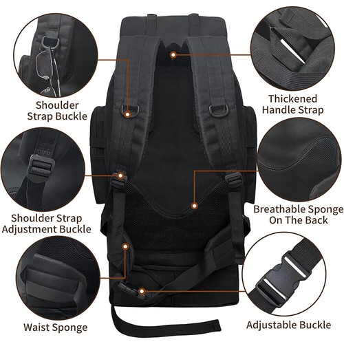 100L Wanderrucksack Wasserdicht Sport Outdoor Wandern Trekking Schwarz Rucksack - Bild 10 von 16