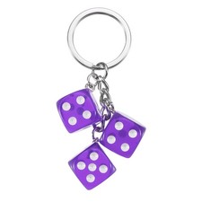 Lucky Dice Keychain Charm, Resin Dice Keyrings with 3 Pendants, Purple