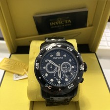 New Invicta Pro Diver 0076 48mm Black Steel Chronograph With Box MSRP 895