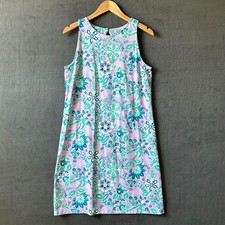 Spring Floral Jersey Shift Dress Women's Large Petite Jewel Neck Talbots 