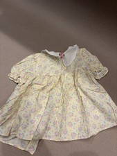 Vintage Alison Ann Girls 24M 2 Piece Dress Set Yellow Pink Floral Bow Button