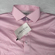 NWT Collars and Co Dress Collar Polo Shirt Mens Small Pink Gingham Check Golf
