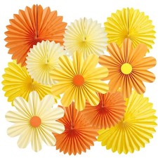 11 PCS Daisy Paper Flowers Fans Wall Decorations Orange Party Backdrop