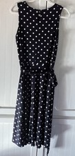 Lauren Ralph Lauren Sz 10 Navy White Polka Dot "Fit & Flare" Sleeveless Dress