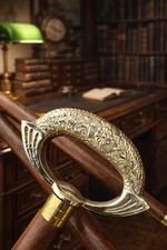 36 Inch Brass Victorian Ornate Handle Head Wooden Walking Stick Inlaid Cane Gift