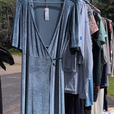 Baltic Born Blue/green Solid V-Neck Short Sleeve Jersey Wrap Maxi Dress 2xl