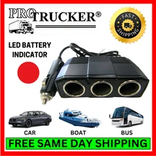 12 Volt 3-Way Splitter Cigarette Lighter Plug Car Accessory Outlet Boat Bus Kit