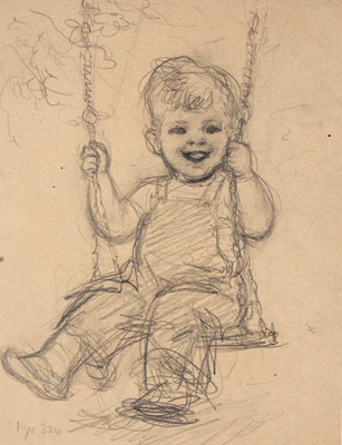 Hubert Williams (1905 1989) Bleistiftzeichnung Kleinkind, vermutlich Simon. 1y 32wochen