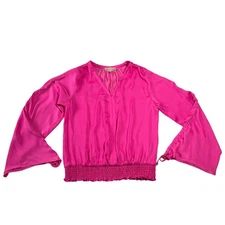 Philosophy V-Neck Satin Blouson Blouse Size Medium Wide Sleeve Colorful Girly