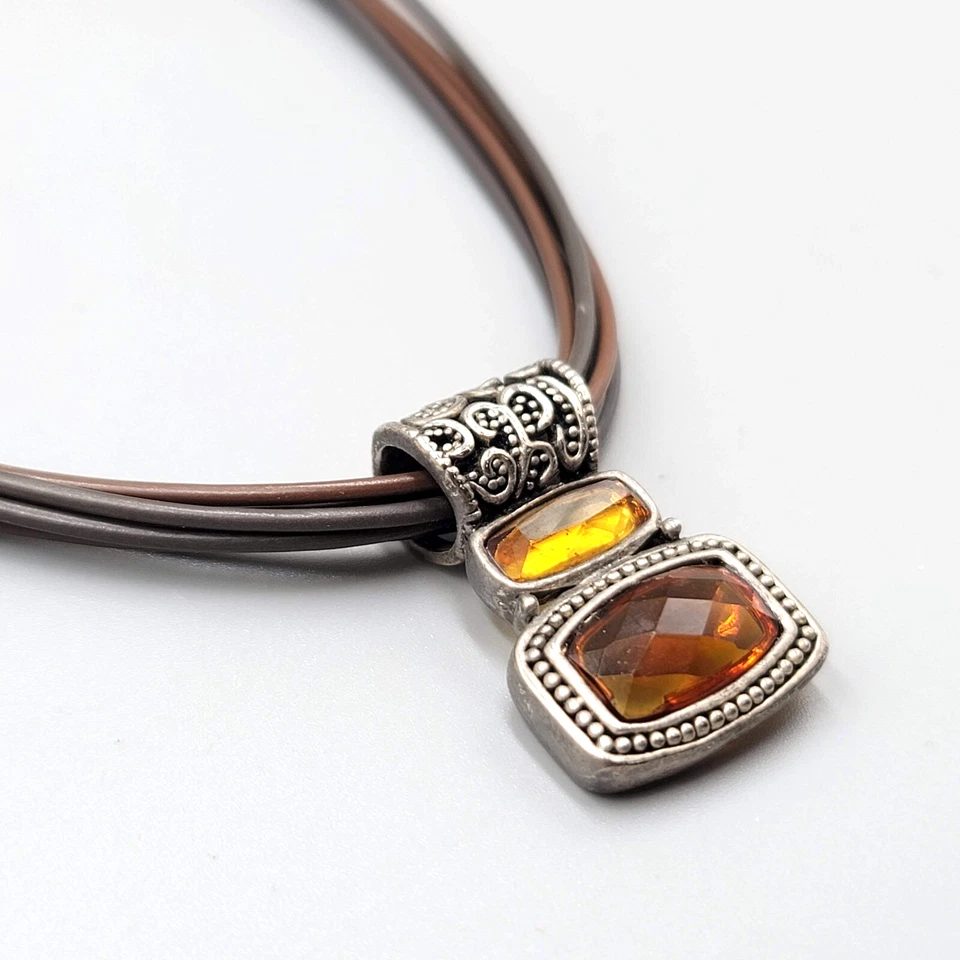 Collar Cookie Lee Cordón Cuero Tono Plata Naranja Colgante 16"+ Foto 2 de 4